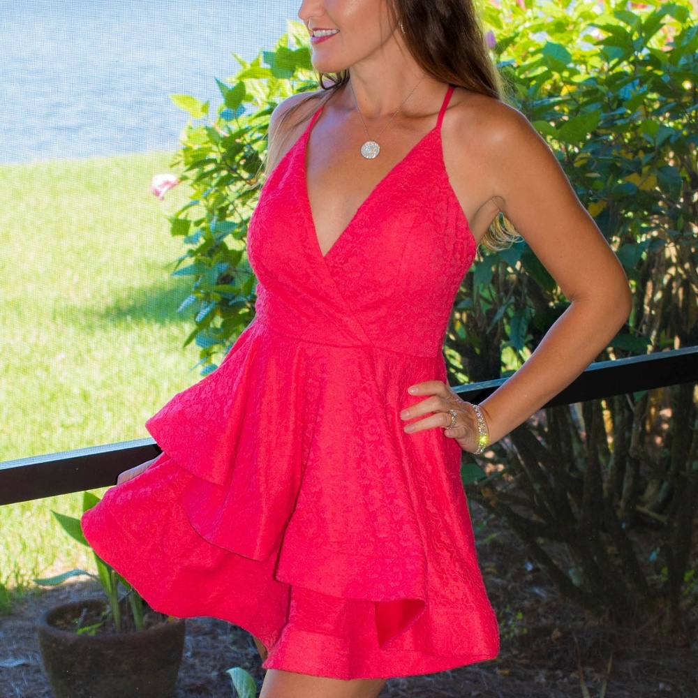 Strappy pink layers mini dress